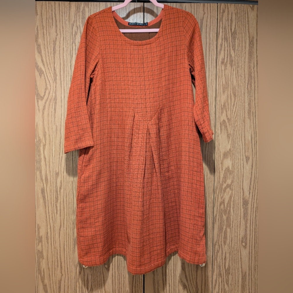 Gudrun Shoden 100% Organic Cotton Orange Plaid Dress With Pockets Sz S - Picture 1 of 12